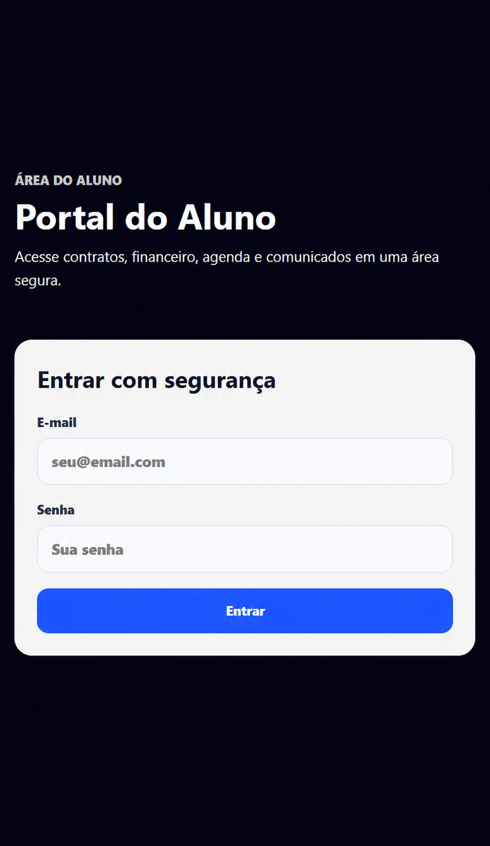 Tela de acesso ao Portal do Aluno do Vision Manage